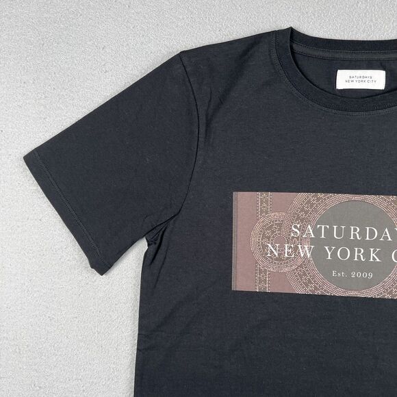NWOT Saturdays NYC Black Mosaic Block Short Sleeve Crew Neck Shirt Men’s Size XS - Picture 3 of 16